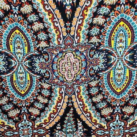 Love FIRE Pleated Wide Arm Shift Dress Mediterranean Stain Glass Print Multi M - Picture 7 of 10